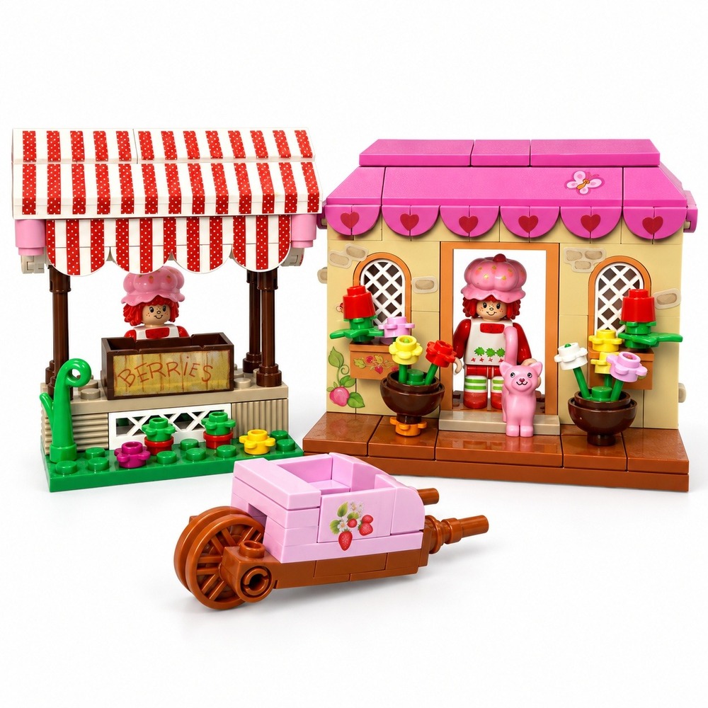 Strawberry Shortcake Building Block Set Pink Market Stall Berry Shop Toy Bakery